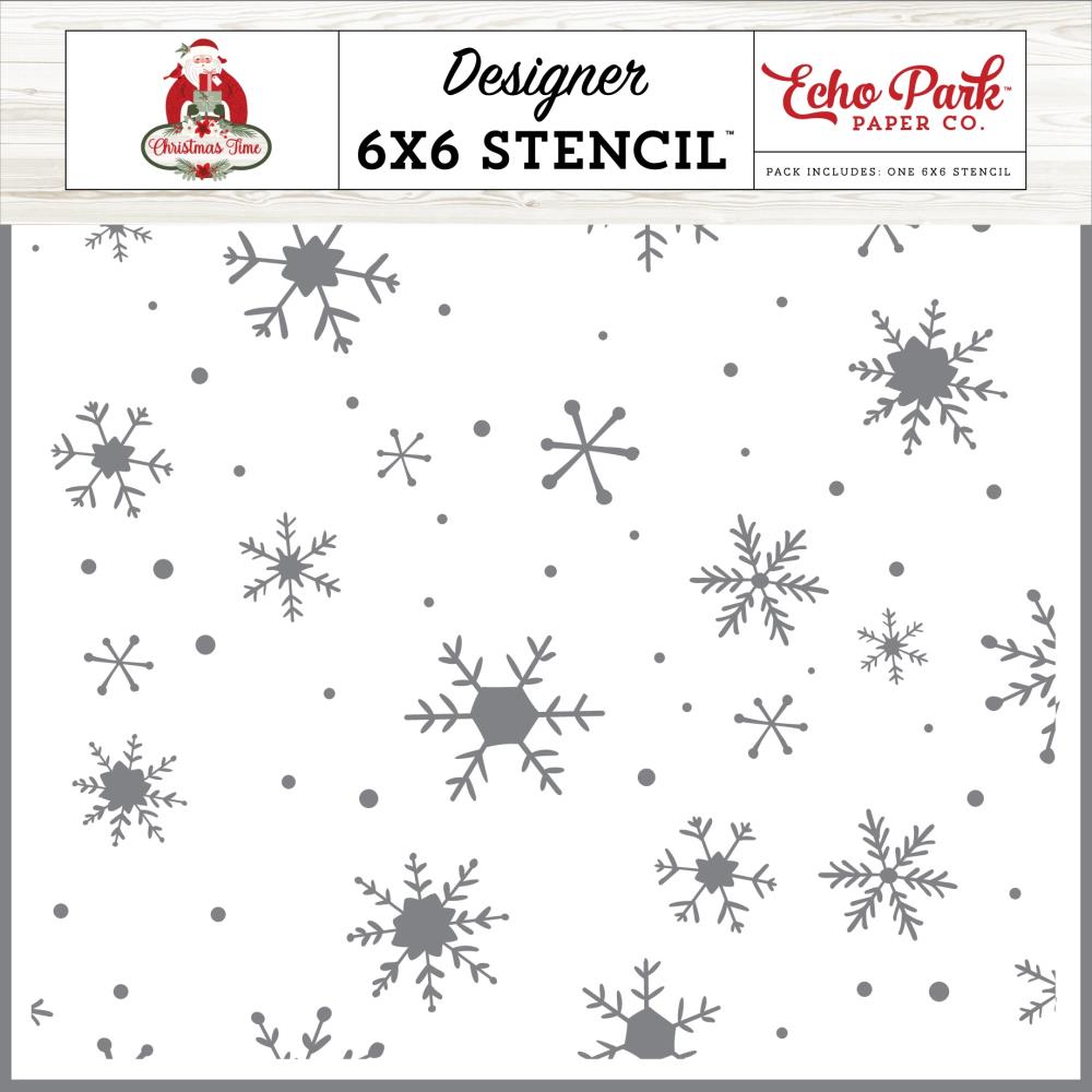 Echo Park Christmas Time 6"X6" Stencil: Snowy Night Snowflakes (CT330034)