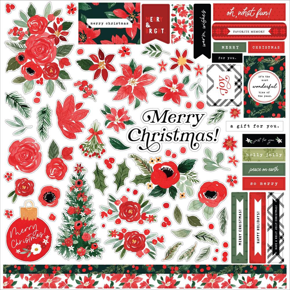 Carta Bella Christmas Flora 12"X12" Elements Cardstock Stickers: Merry (CF332014)