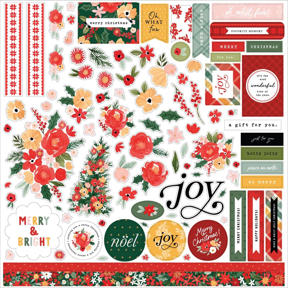 Carta Bella Christmas Flora 12"X12" Elements Cardstock Stickers: Joyful (CF340014)