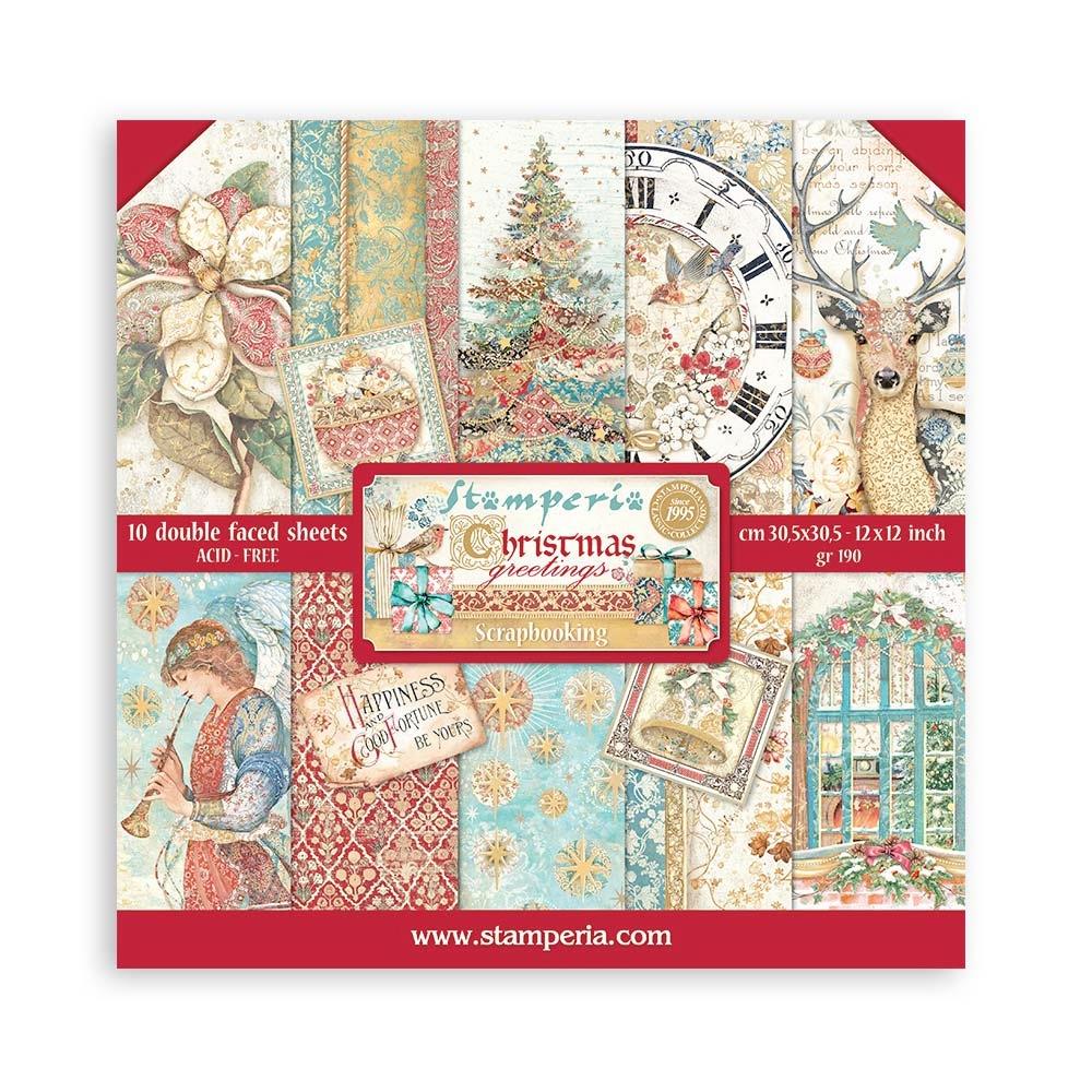 Stamperia Christmas Greetings 12"X12" Double-Sided Paper Pad, 10/Pkg (SBBL137)