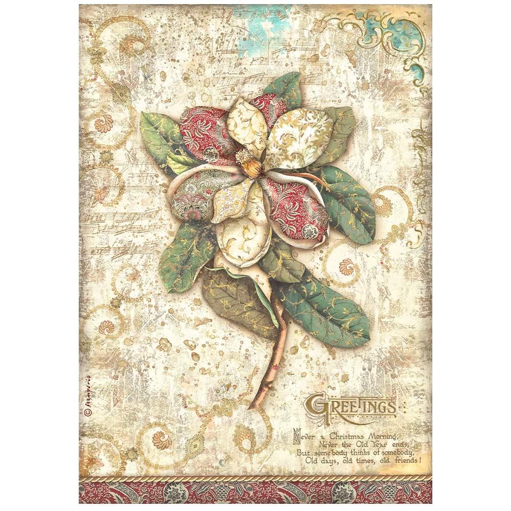 Stamperia Christmas Greetings A4 Rice Paper Sheet: Flower (DFSA4794)