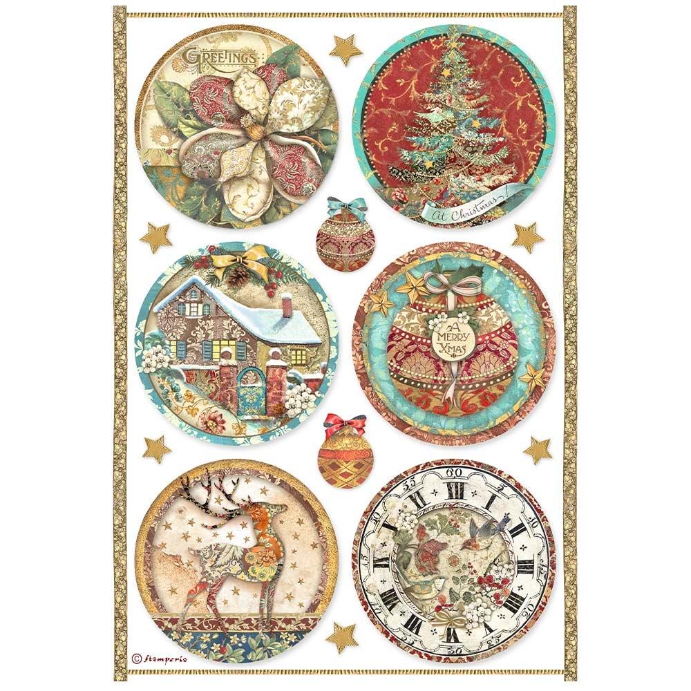 Stamperia Christmas Greetings A4 Rice Paper Sheet: Rounds (DFSA4795)