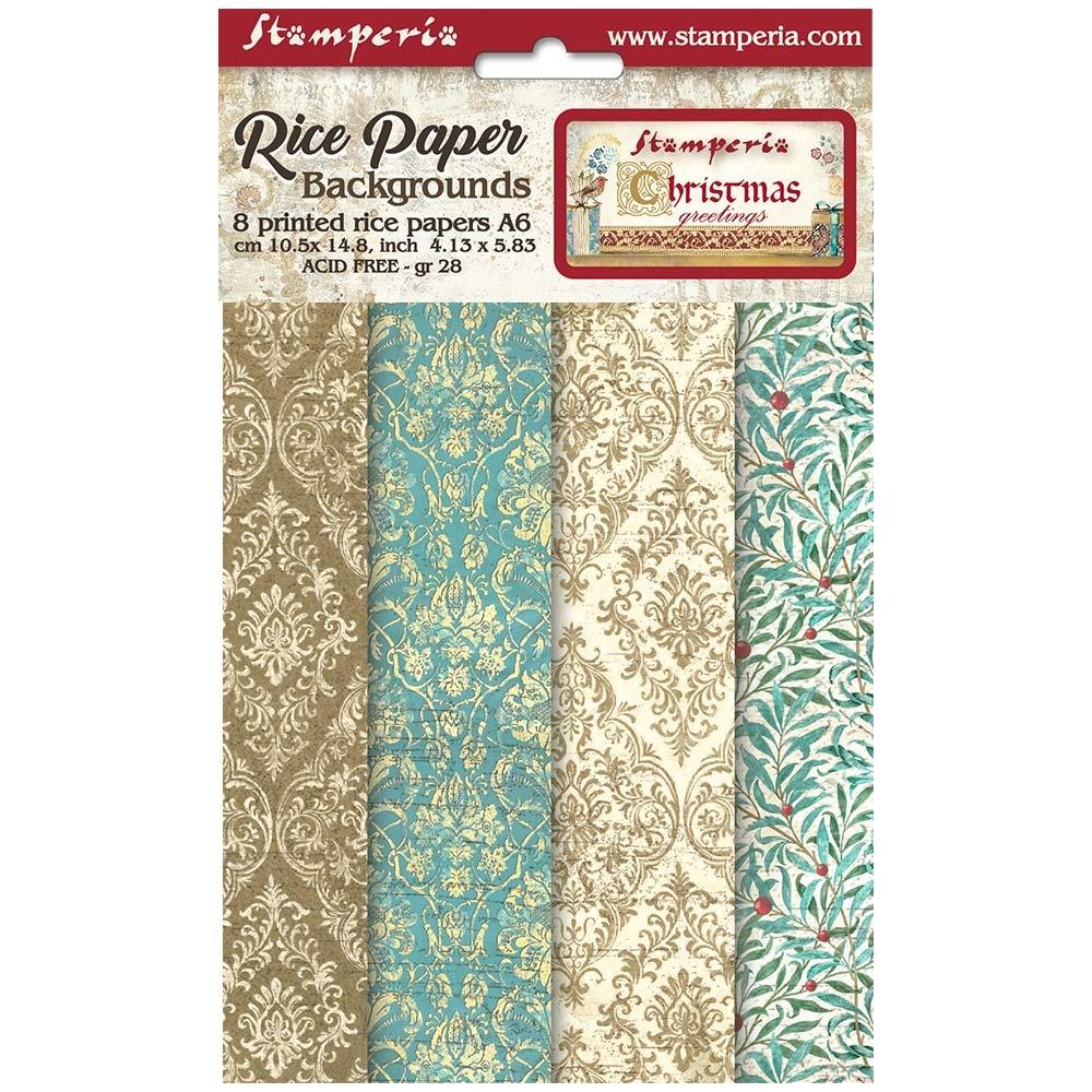 Stamperia Christmas Greetings A6 Assorted Rice Paper, 8/Pkg (FSAK6008)