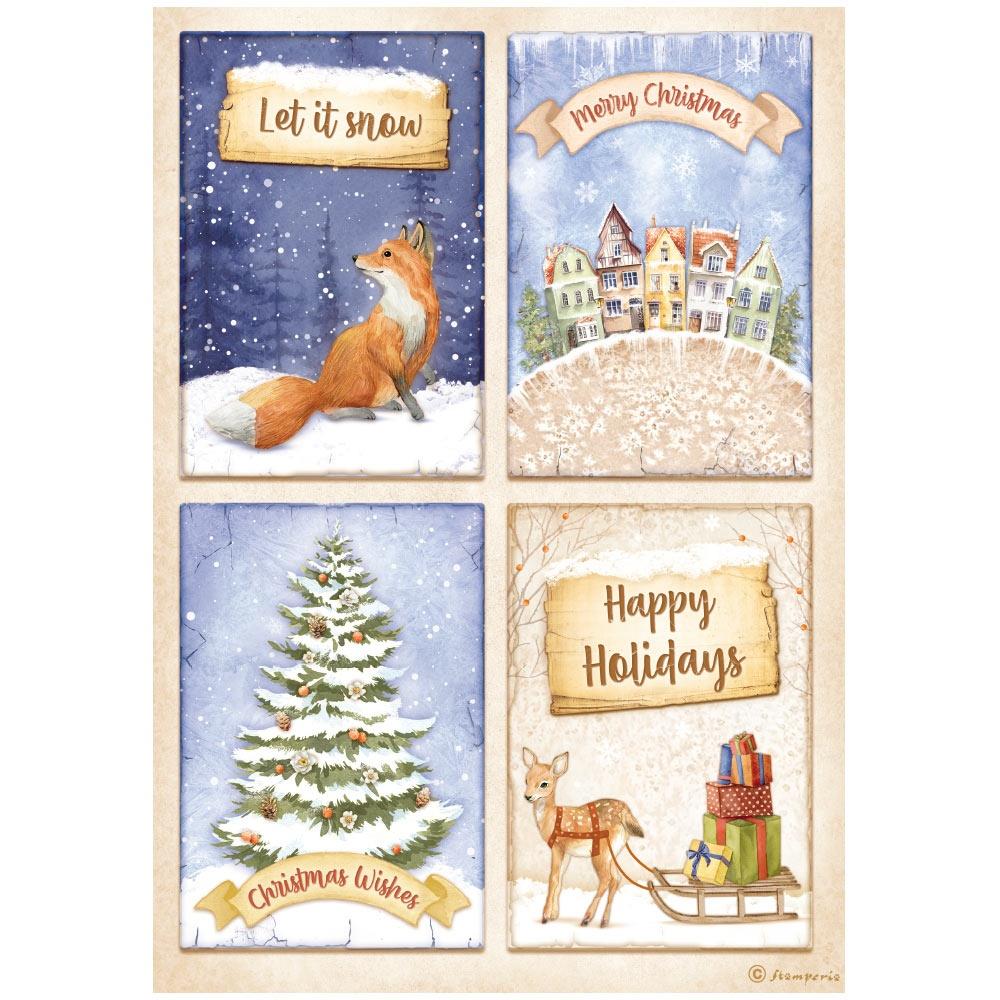 Stamperia Winter Valley A4 Rice Paper Sheet: 4 Cards Fox (DFSA4802)