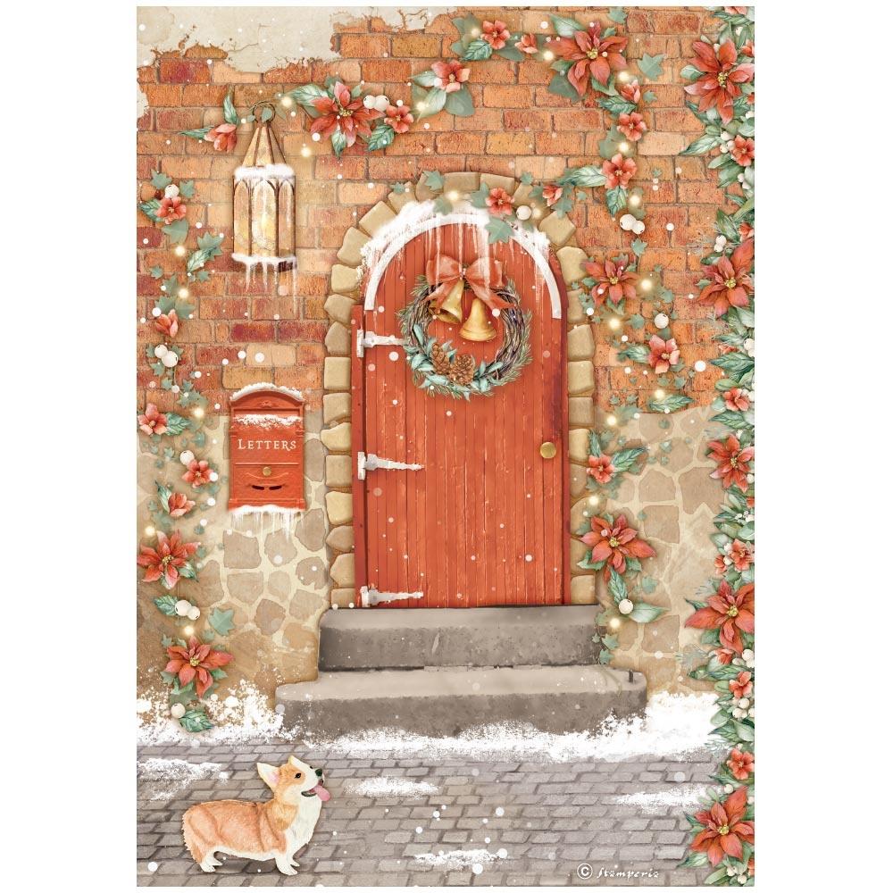 Stamperia All Around Christmas A4 Rice Paper Sheet: Red Door (DFSA4804)