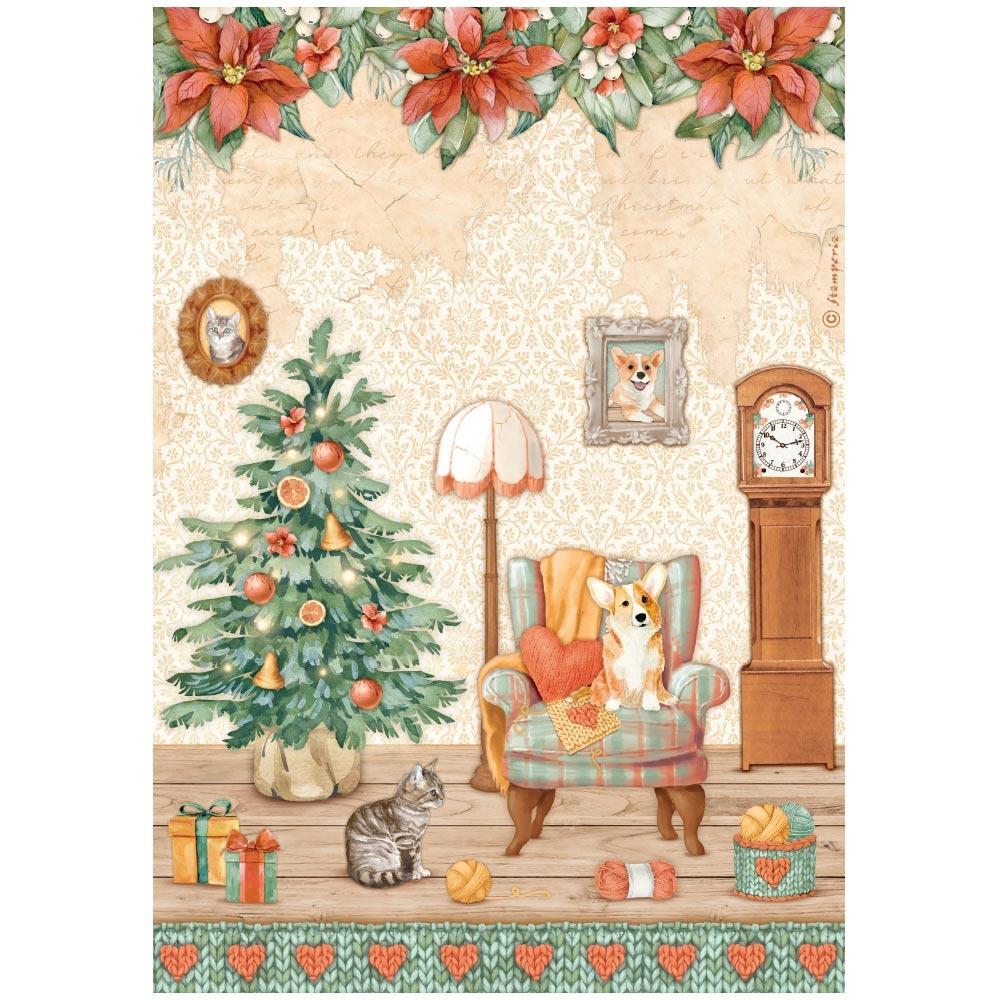 Stamperia All Around Christmas A4 Rice Paper Sheet: Sweet Room (DFSA4807)