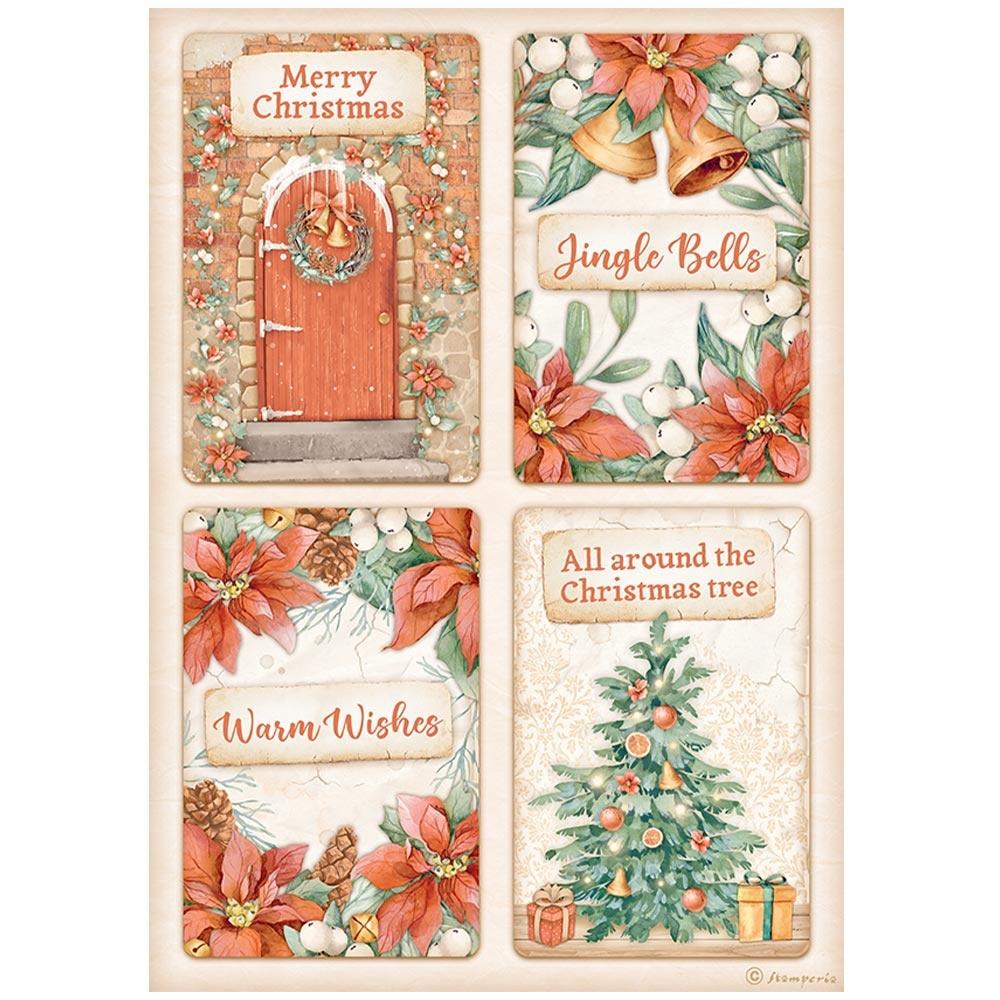 Stamperia All Around Christmas A4 Rice Paper Sheet: 4 Cards (DFSA4808)