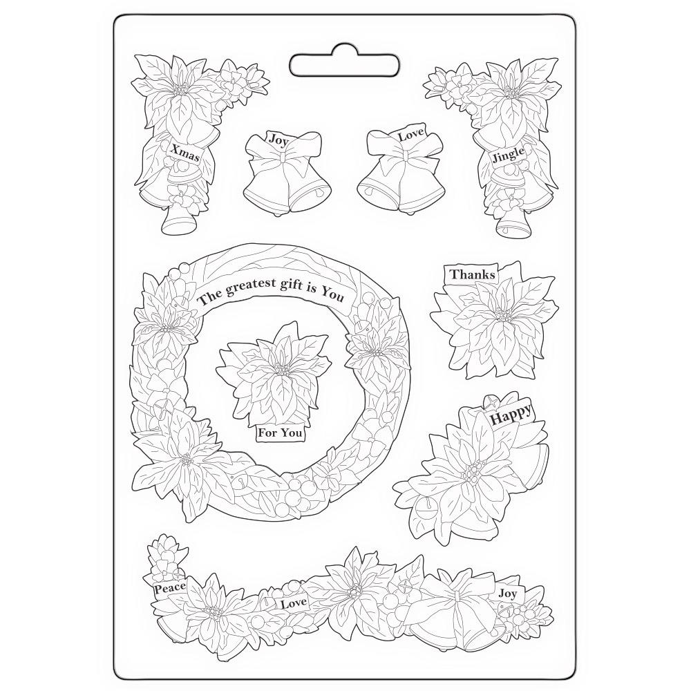 Stamperia A5 Soft Maxi Mould: Poinsettia And Garlands (3PTA5654)