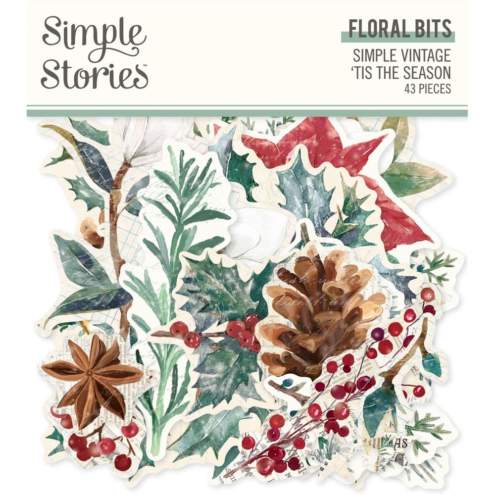 Simple Stories Simple Vintage 'Tis The Season Bits & Pieces Die-Cuts: Floral, 43/Pkg (SVS20723)