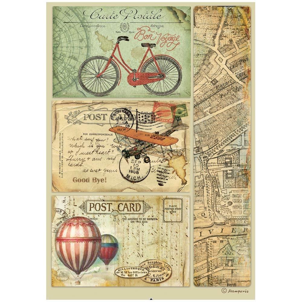 Stamperia Around The World A4 Rice Paper Sheet: Post Card (DFSA4774)