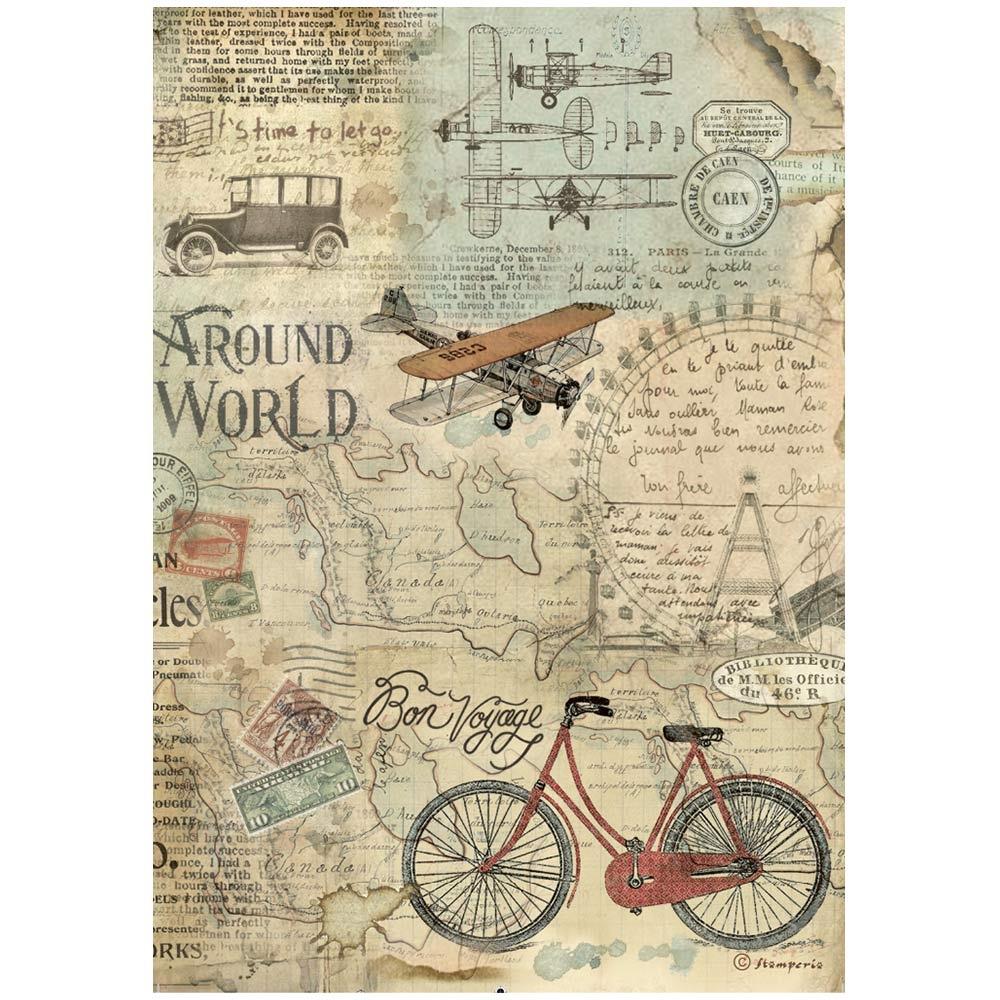 Stamperia Around The World A4 Rice Paper Sheet: Bicycle (DFSA4776)