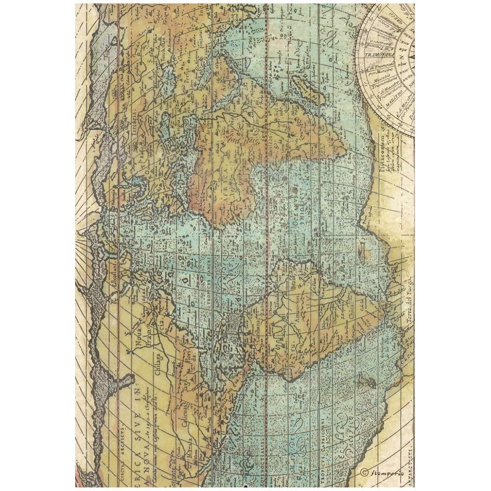 Stamperia Around The World A4 Rice Paper Sheet: Map (DFSA4778)