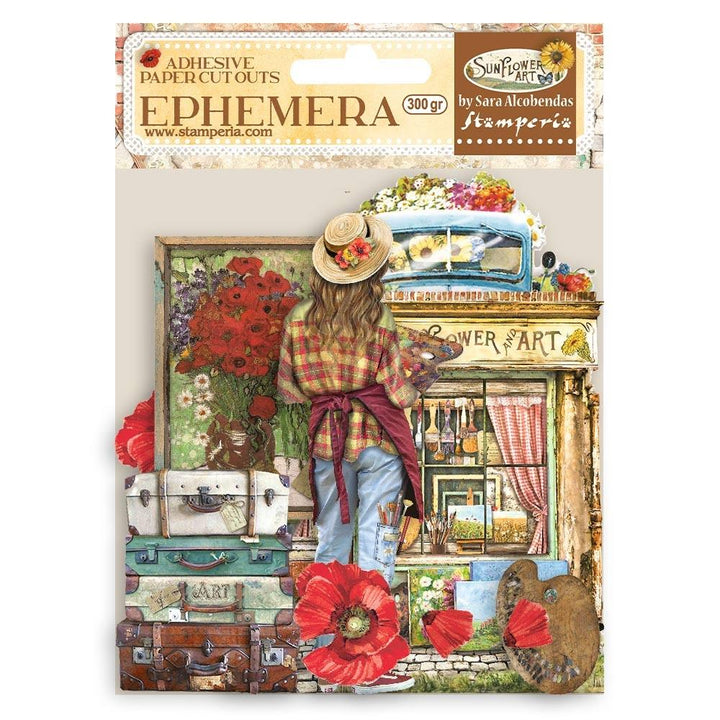 Stamperia Sunflower Art Cardstock Ephemera Paper Cut Outs: Elements And Poppies (DFLCT19)