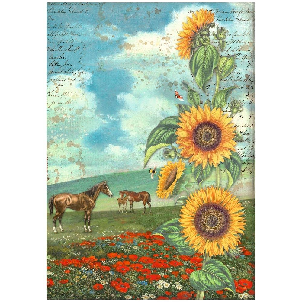 Stamperia Sunflower Art A4 Rice Paper Sheet: Horses (DFSA4767)