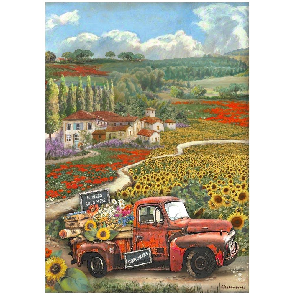 Stamperia Sunflower Art A4 Rice Paper Sheet: Vintage Car (DFSA4769)