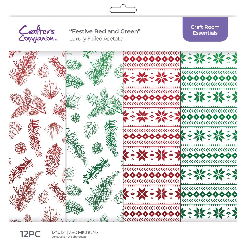 Crafter's Companion 12"x12" Luxury Foiled Acetate Pack: Festive Red and Green (LUXFFERG)