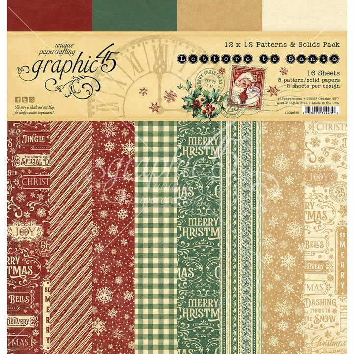 Graphic 45 Letters To Santa 12"x12" Patterns & Solids Pack (G4502698)