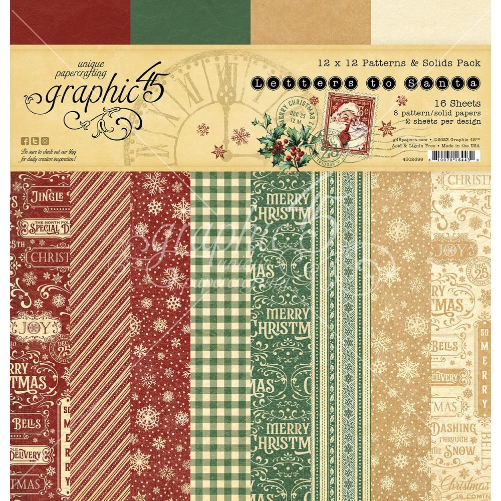 Graphic 45 Letters To Santa 12"x12" Patterns & Solids Pack (G4502698)