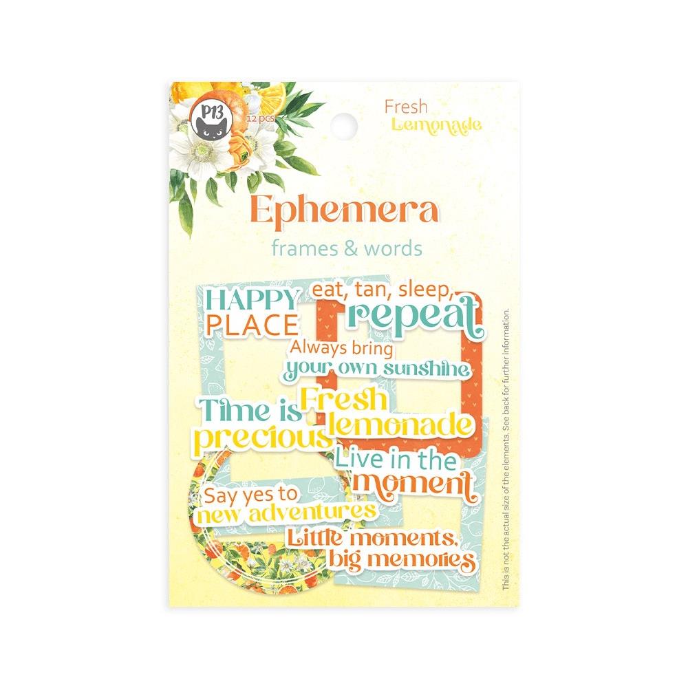 P13 Fresh Lemonade Ephemera Cardstock Die-cuts: Frames & Words, 12/Pkg (P13LEM37)