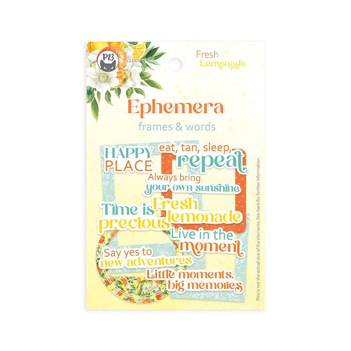 P13 Fresh Lemonade Ephemera Cardstock Die-cuts: Frames & Words, 12/Pkg (P13LEM37)