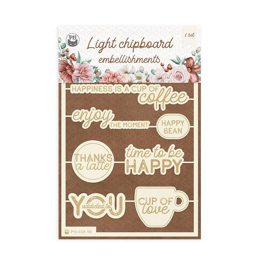 P13 Coffee Break 4"X6" Light Chipboard Embellishments, 10/Pkg (P13COF55)