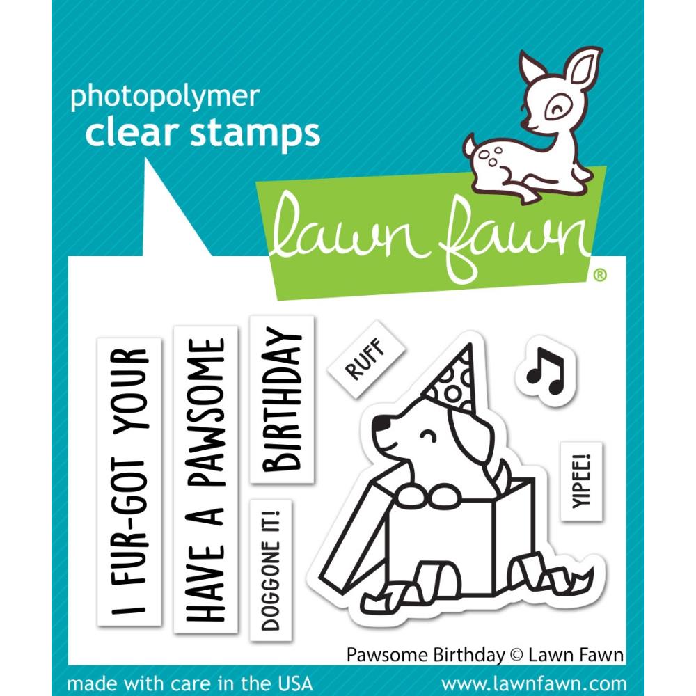 Lawn Fawn 3"X2" Clear Stamps: Pawsome Birthday, 8/Pkg (LF3162)