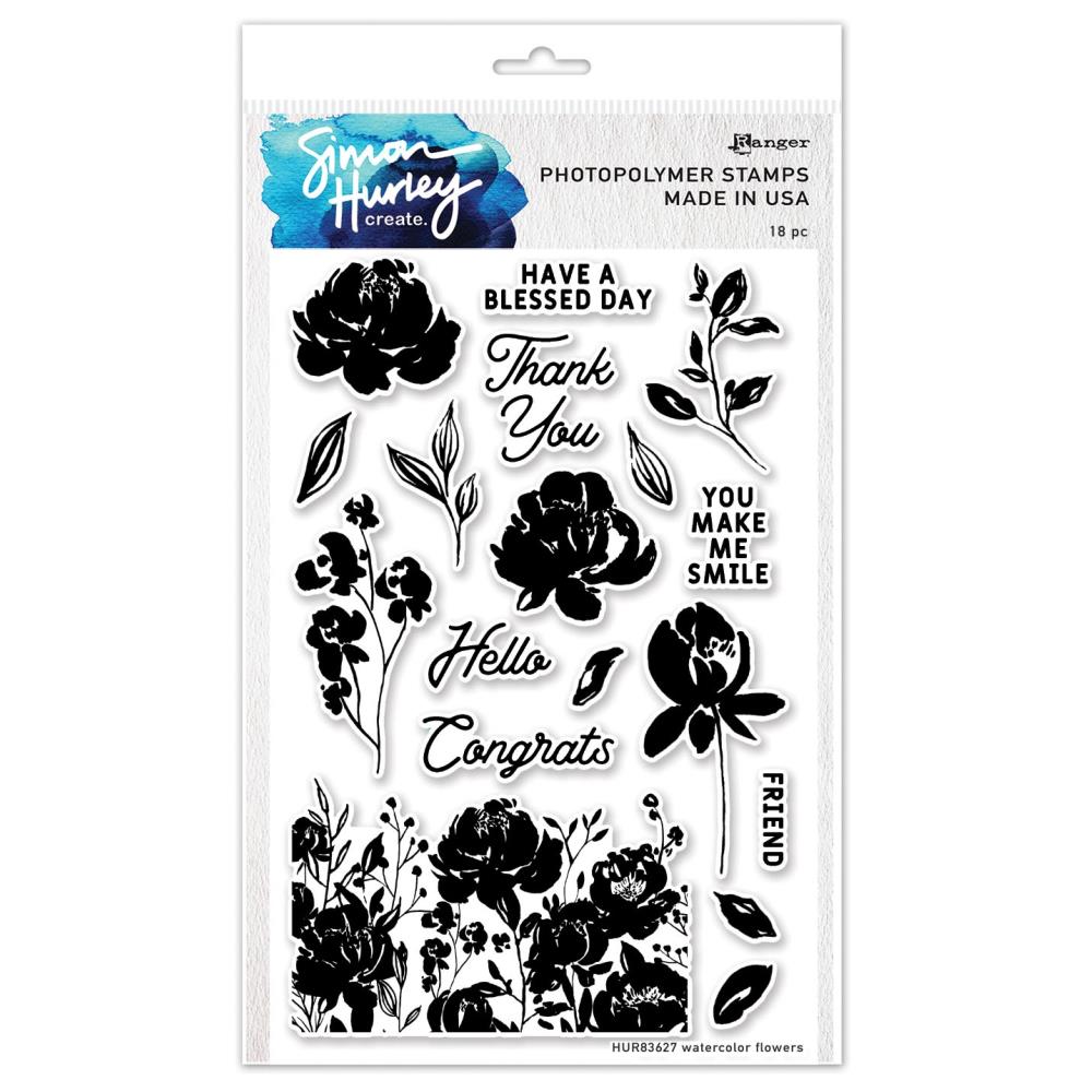 Simon Hurley Create 6"X9" Clear Stamps: Watercolor Flowers (HUR83627)