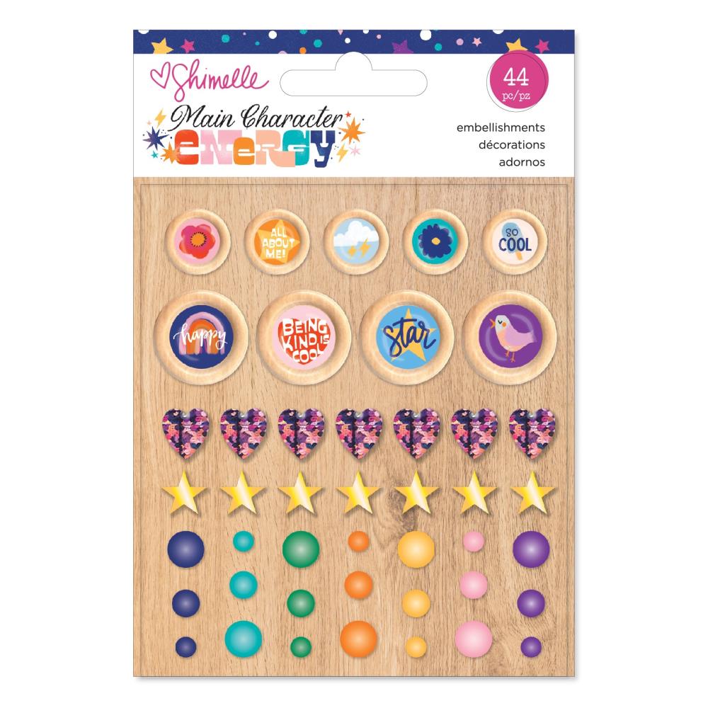 Shimelle Main Character Energy Embellishment Mix: Buttons, Sequins And Enamel Dots, 44/Pkg (SHMCE108)