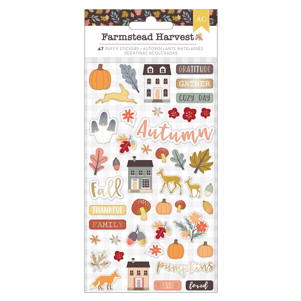 American Crafts Farmstead Harvest Puffy Stickers: Icons w/Gold Foil, 47/Pkg (ACFH4729)
