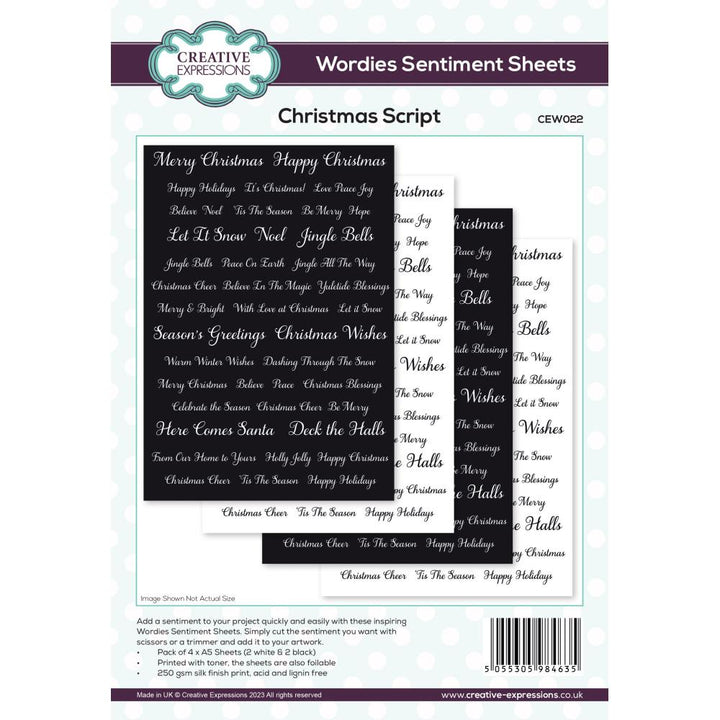 Creative Expressions 6"X8" Wordies Sentiment Sheets: Christmas Script, 4/Pkg (CEW022)