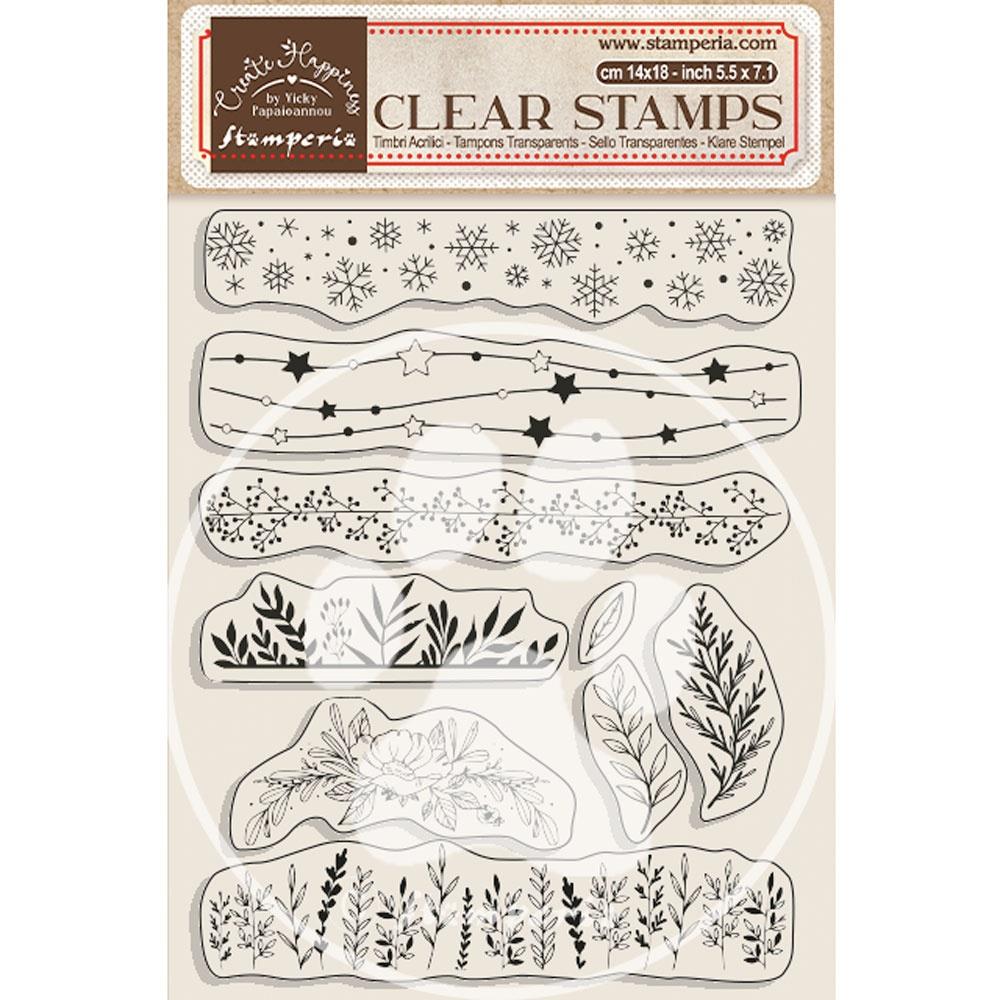 Stamperia Create Happiness Christmas Plus Clear Stamps: Christmas Borders With Leaves (WTK176)