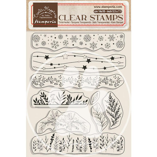 Stamperia Create Happiness Christmas Plus Clear Stamps: Christmas Borders With Leaves (WTK176)