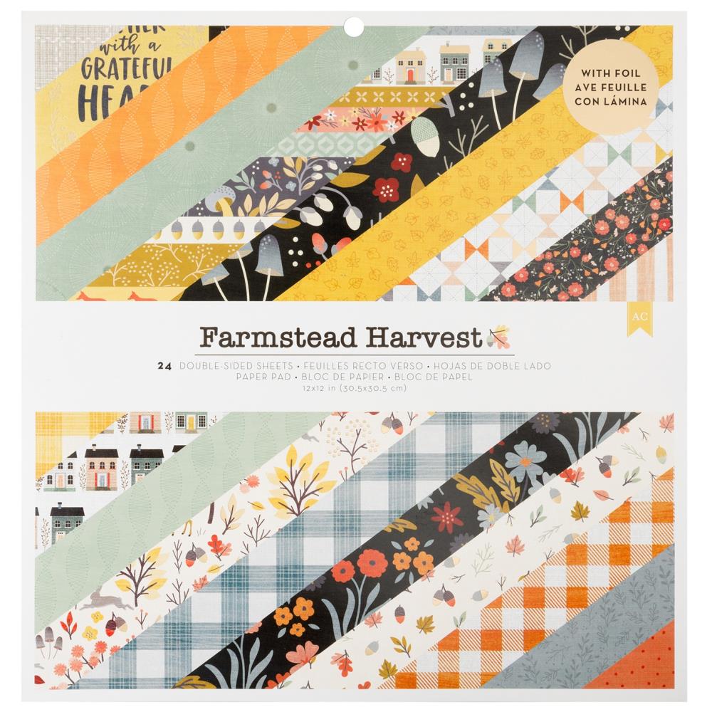 American Crafts Farmstead Harvest 12"X12" Single-Sided Paper Pad: w/Gold Foil, 24/Pkg (ACFH4782)