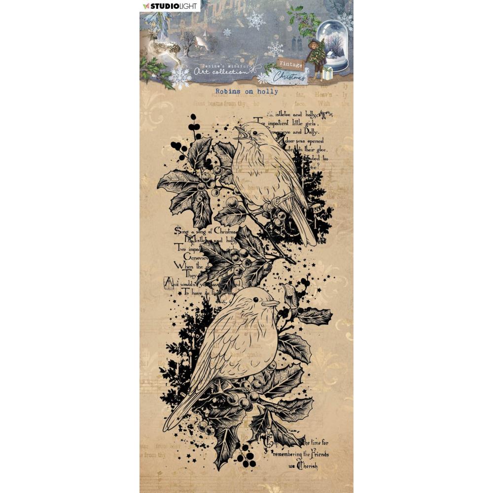 Studio Light Jenine's Mindful Art Clear Stamp: Nr. 545, Robins On Holly (STAMP545)