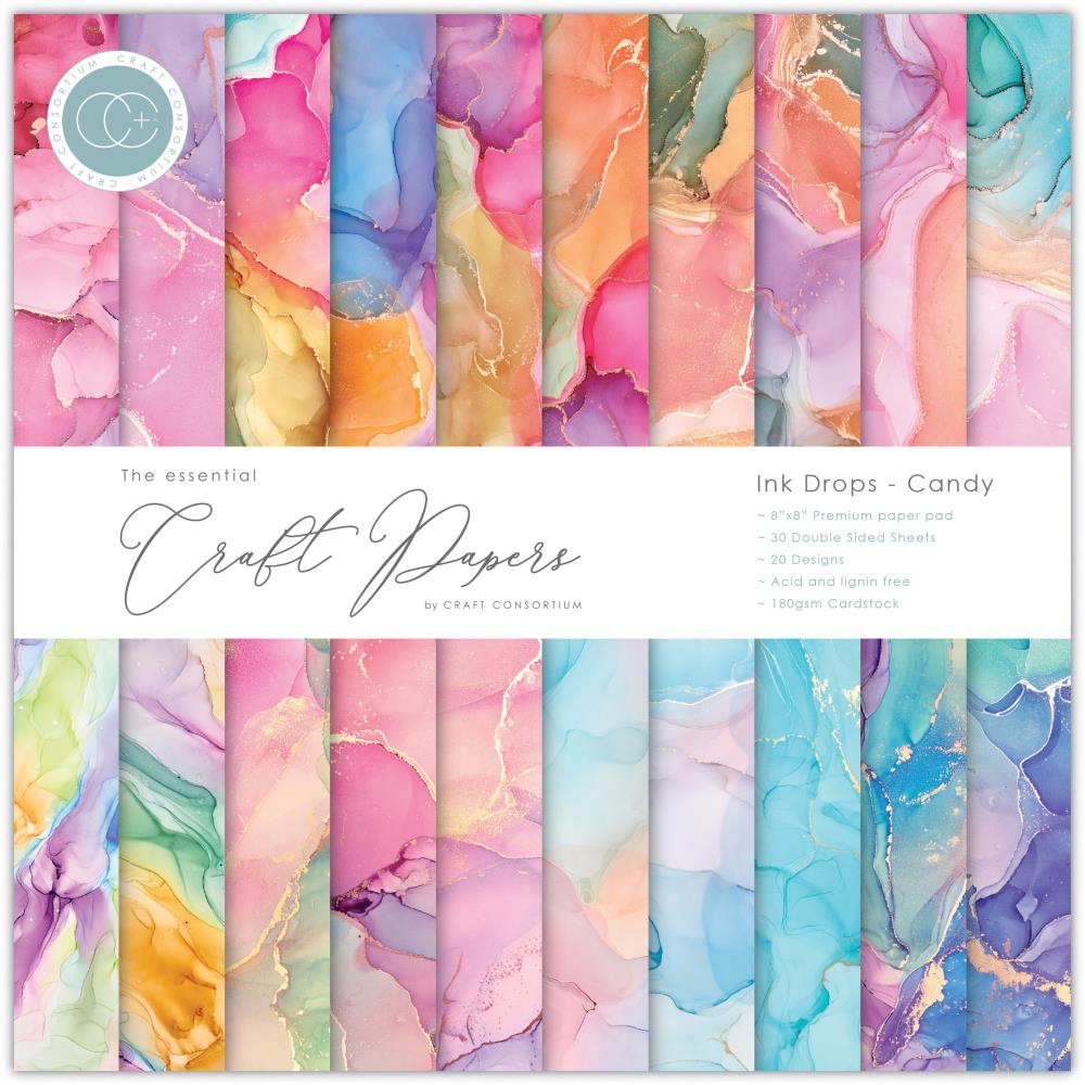 Craft Consortium Ink Drops 8"X8" Double-Sided Paper Pad: Candy, 30/Pkg (EPAD016E)