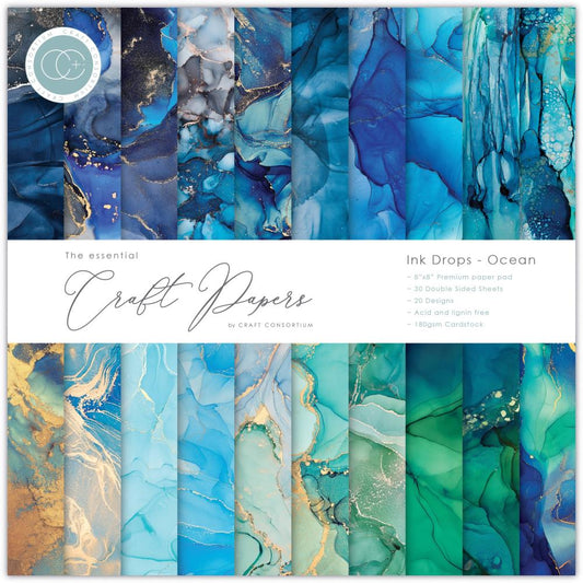 Craft Consortium Ink Drops 8"X8" Double-Sided Paper Pad: Ocean, 30/Pkg (EPAD018E)