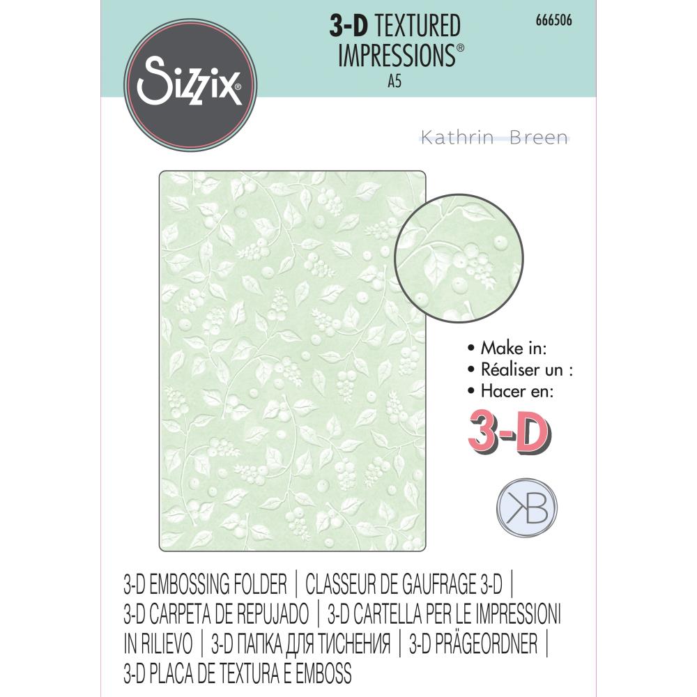 Sizzix A5 Multi-Level Textured Impressions Embossing Folder: Snowberry, By Kath Breen (666506)