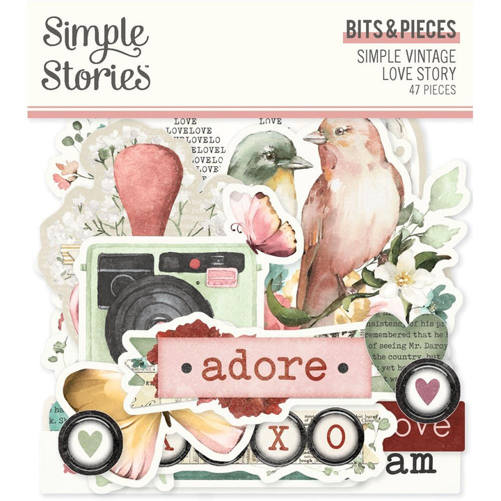 Simple Stories Simple Vintage Love Story Bits & Pieces Die-Cuts, 47/Pkg (VLO21422)