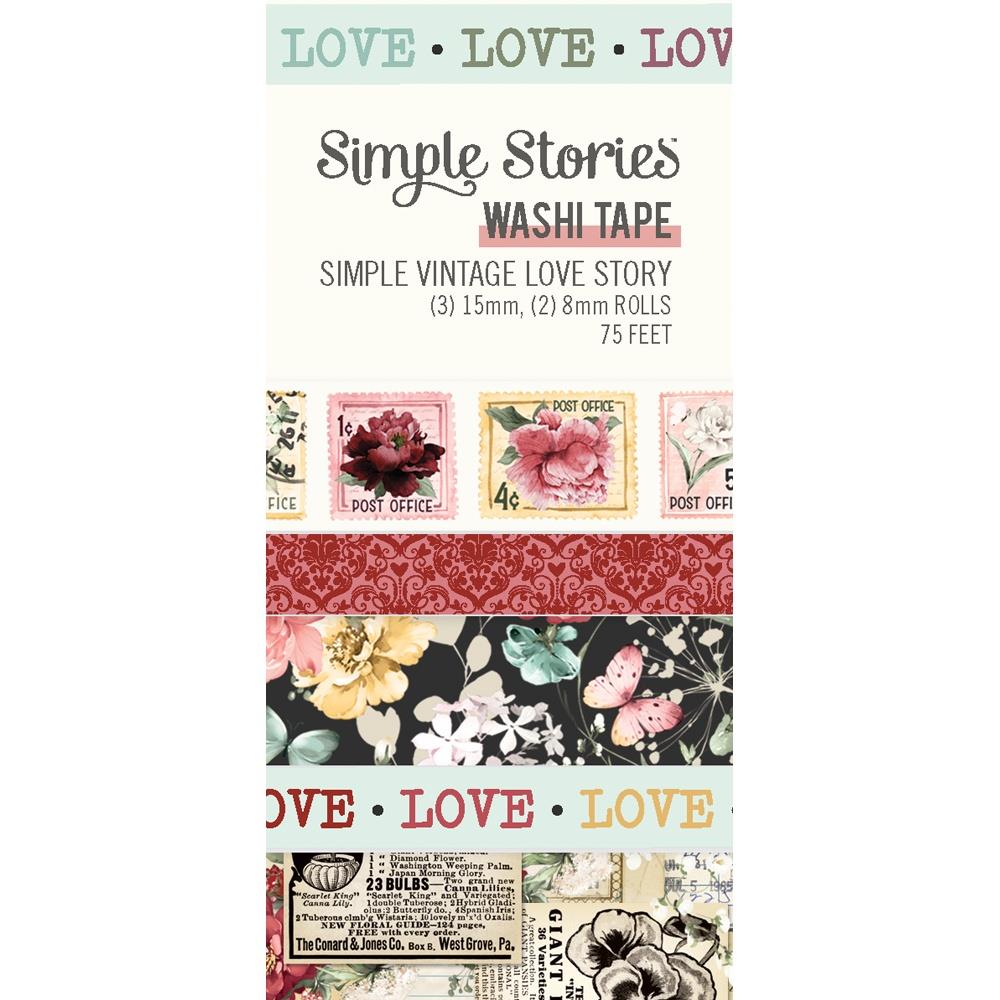 Simple Stories Simple Vintage Love Story Washi Tape, 5/Pkg (VLO21434)