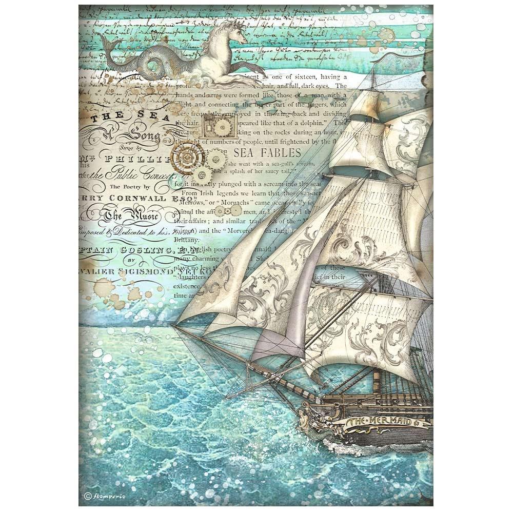 Stamperia Songs Of The Sea A4 Rice Paper Sheet: Sailing Ship (DFSA4811)