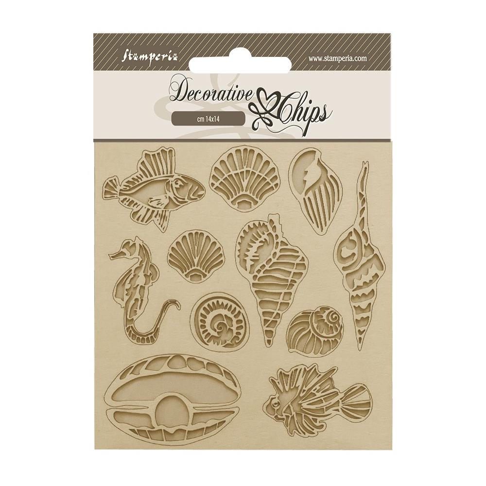 Stamperia Songs Of The Sea 5.5"X5.5" Decorative Chips: Shells And Fish (SCB186)