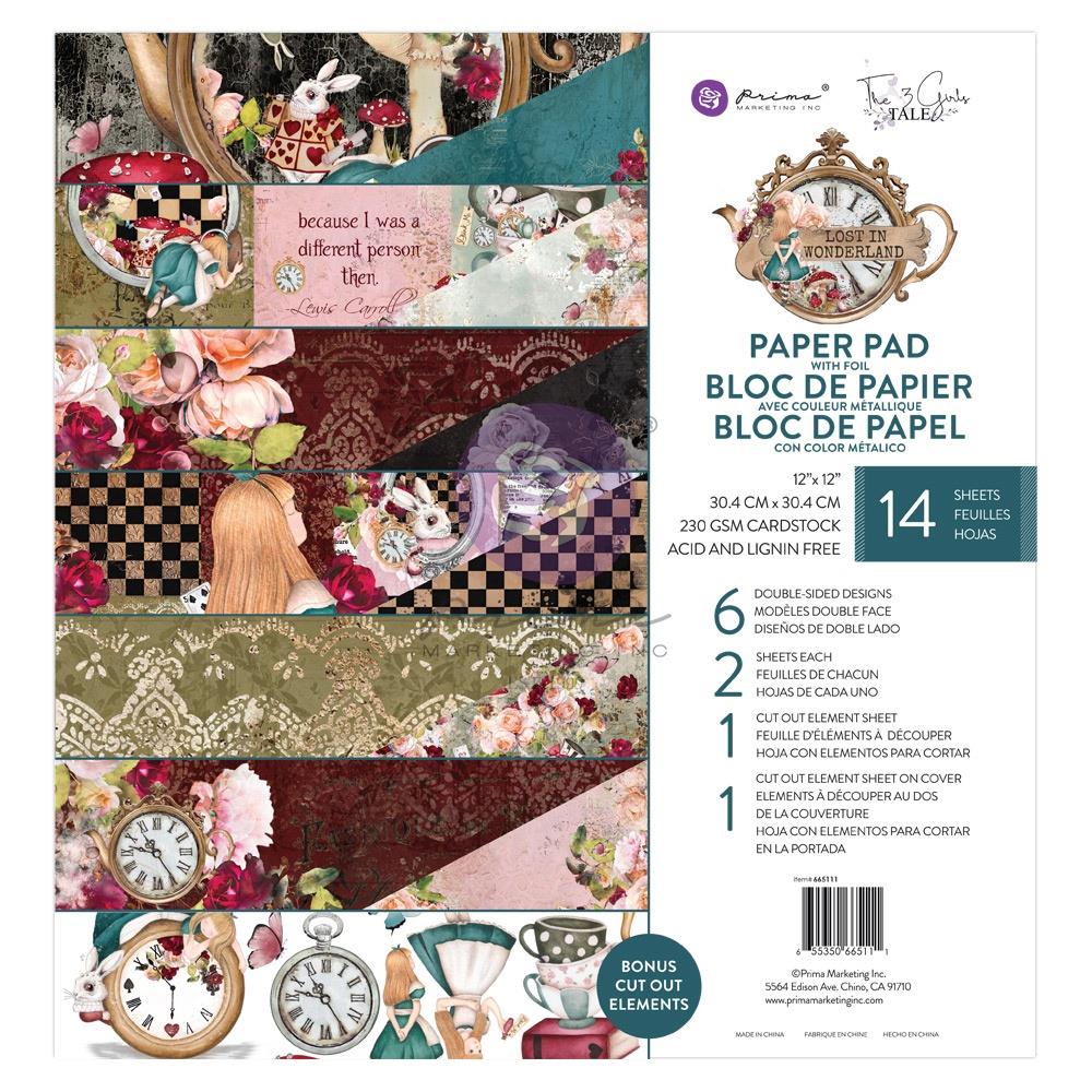Prima Marketing Lost In Wonderland 12"X12" Double-Sided Paper Pad, 14/Pkg (P665111)
