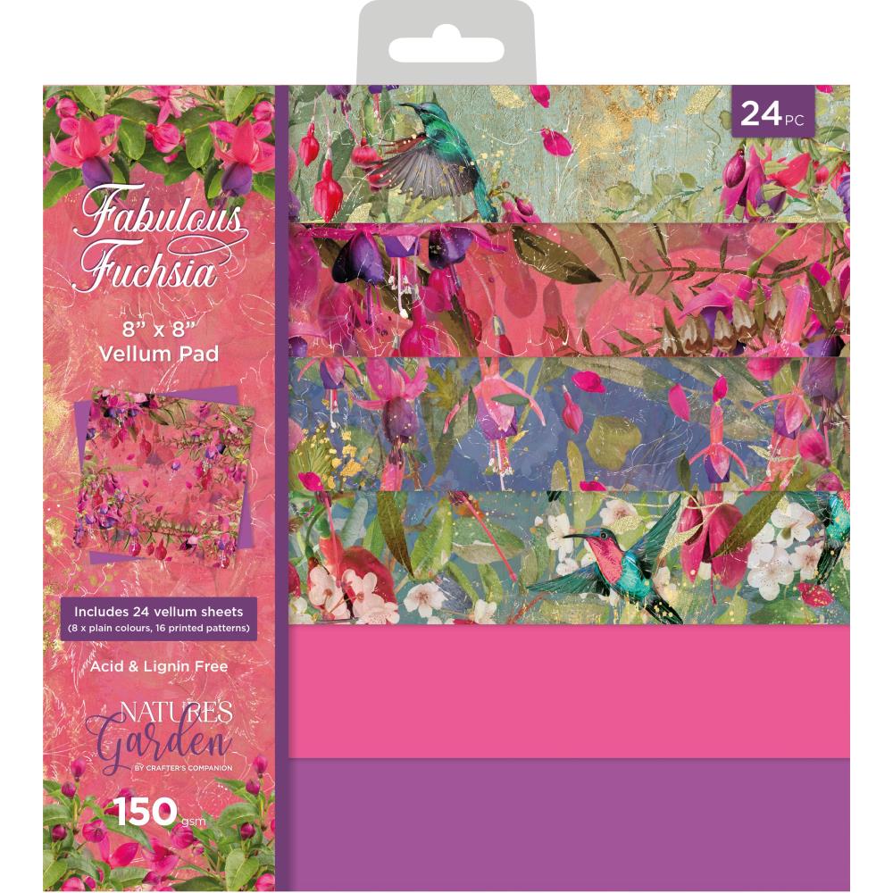 Crafter's Companion Nature's Garden Fabulous Fuchsia 8"X8" Vellum Pad (FVELPAD8)