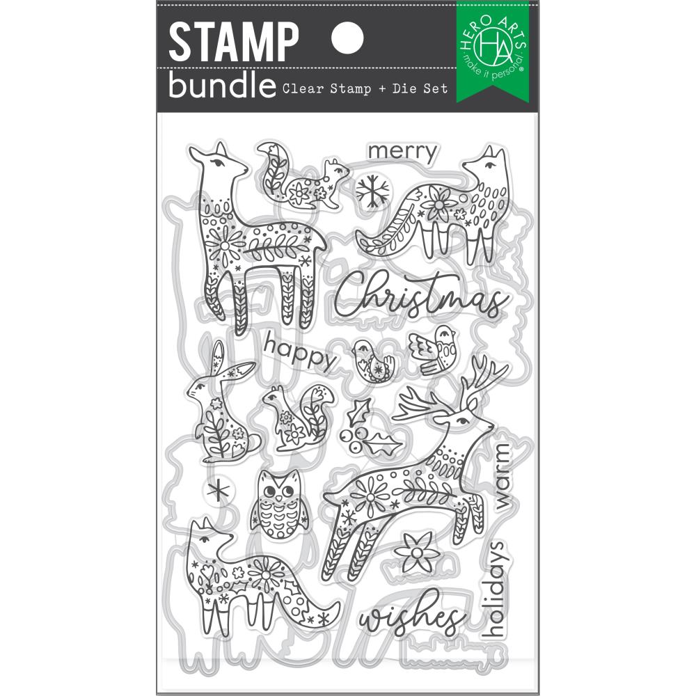 Hero Arts Clear Stamp & Die Combo: Folk Winter Animals (HASB383)