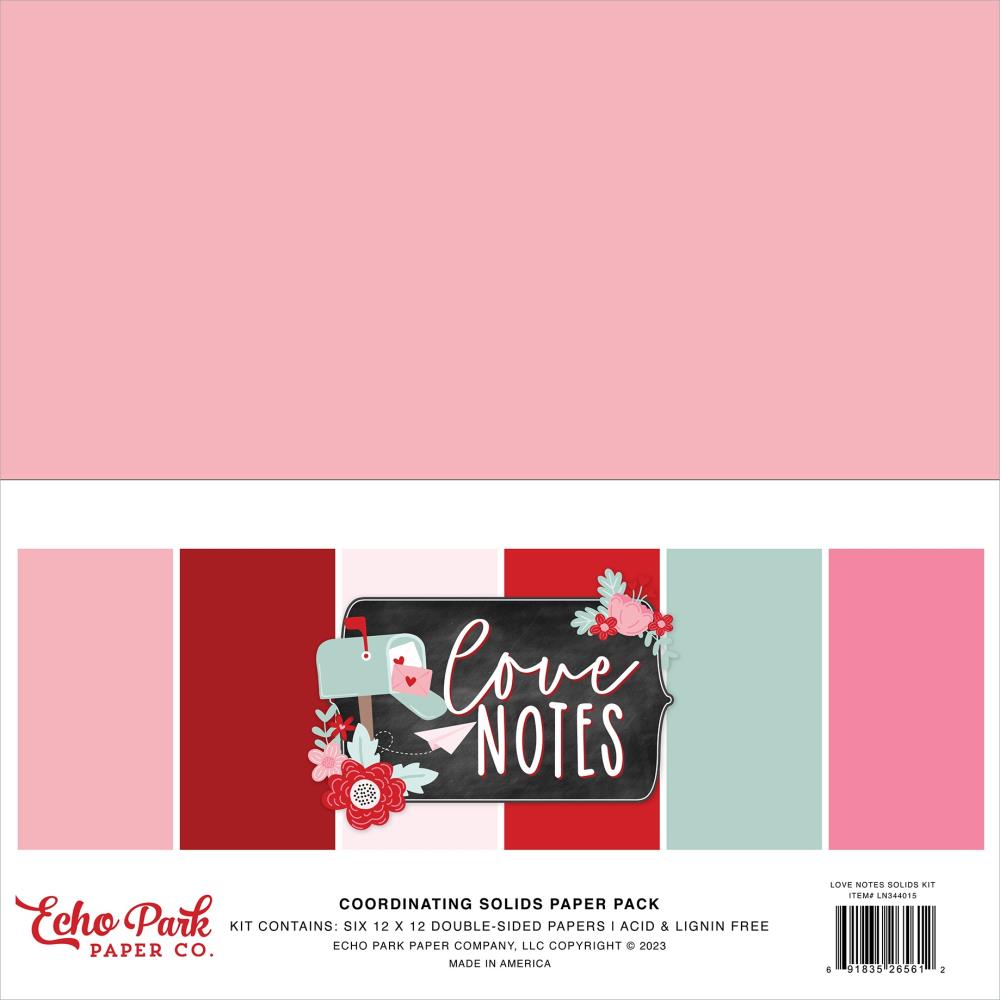Echo Park Love Notes 12"X12" Double-Sided Solid Cardstock, 6/Pkg (LN344015)
