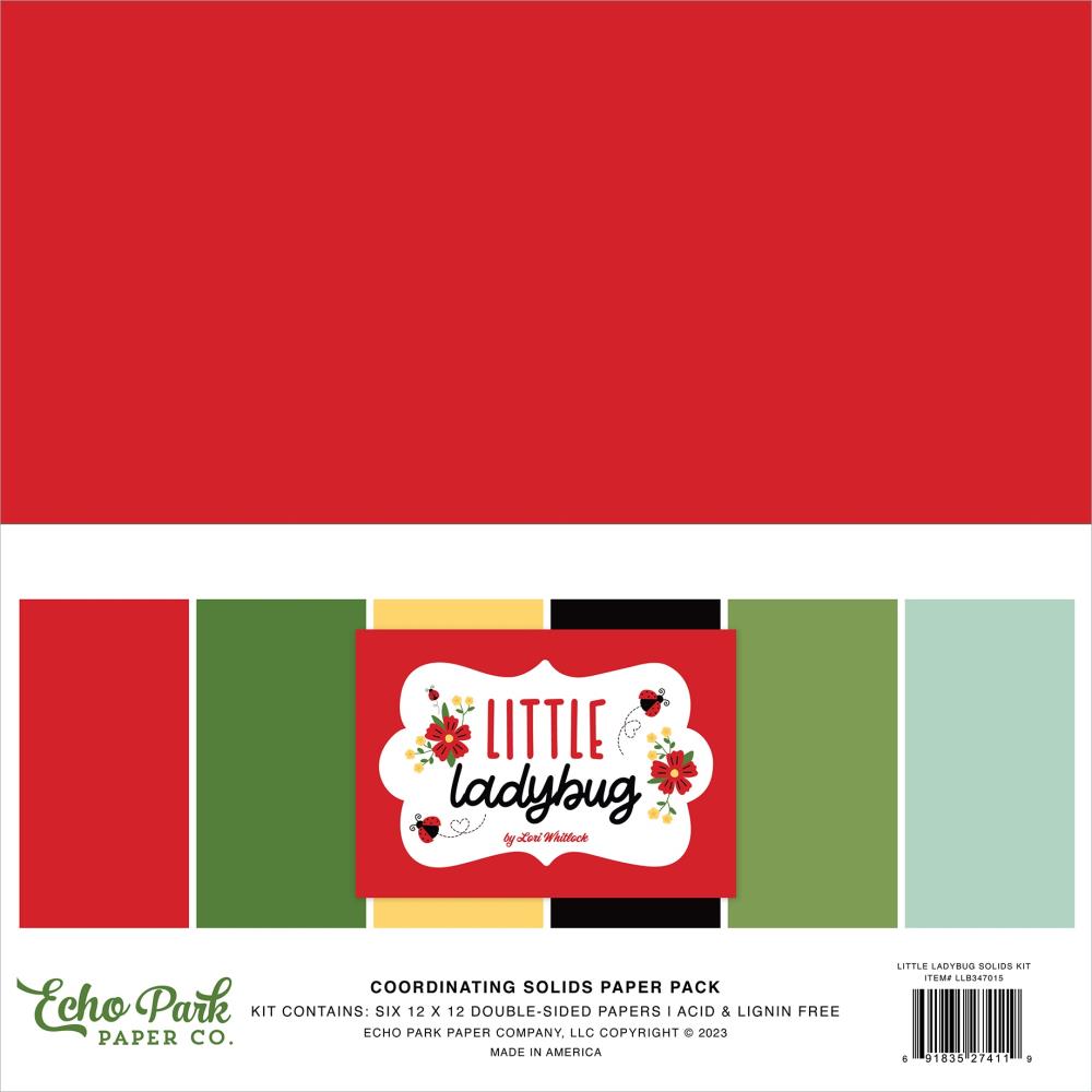 Echo Park Little Ladybug 12"X12" Double-Sided Solid Cardstock, 6/Pkg (LB347015)
