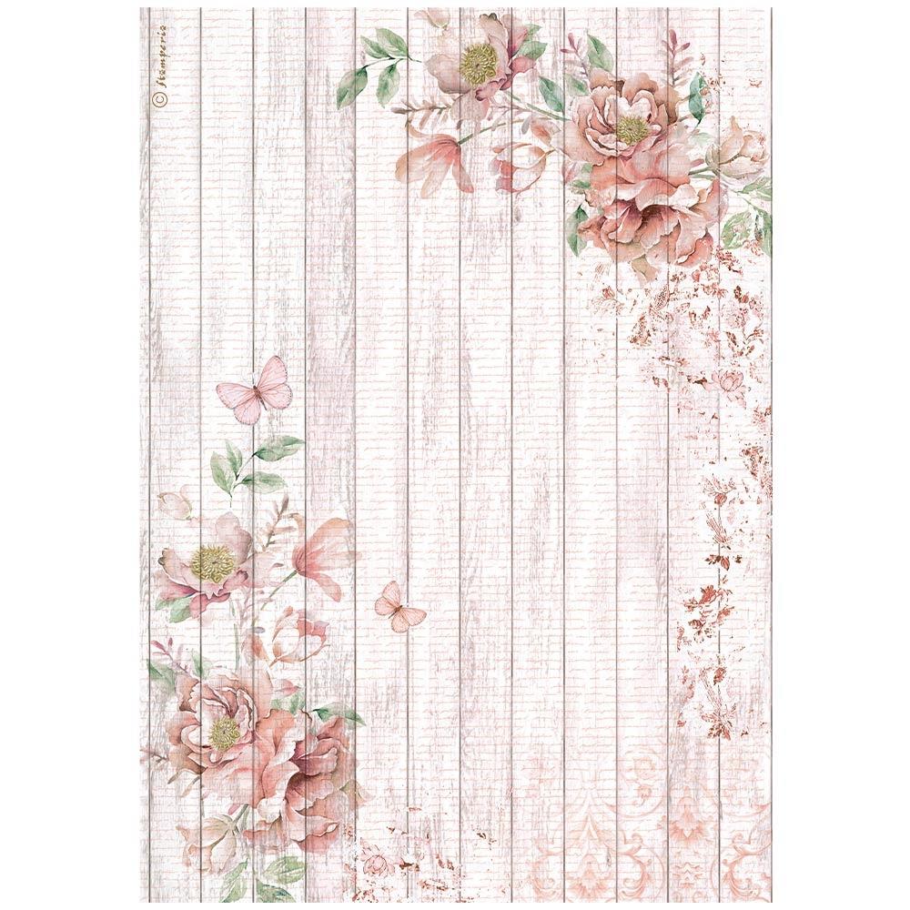 Stamperia Roseland A4 Rice Paper Sheet: Corners With Roses (DFSA4779)