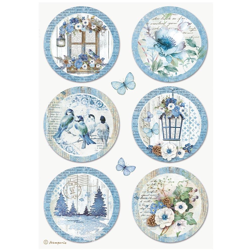 Stamperia Blue Land A4 Rice Paper Sheet: Rounds (DFSA4788)