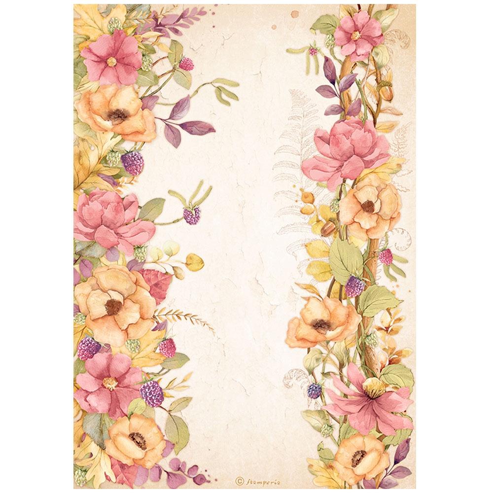 Stamperia Woodland A4 Rice Paper Sheet: Floral Borders (DFSA4818)