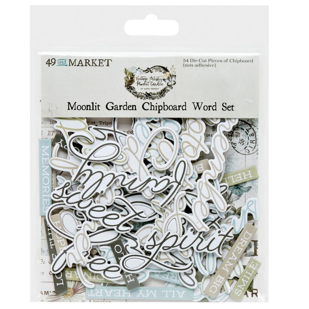 49 and Market Vintage Artistry Moonlit Garden Chipboard Set: Word (VMG25750)
